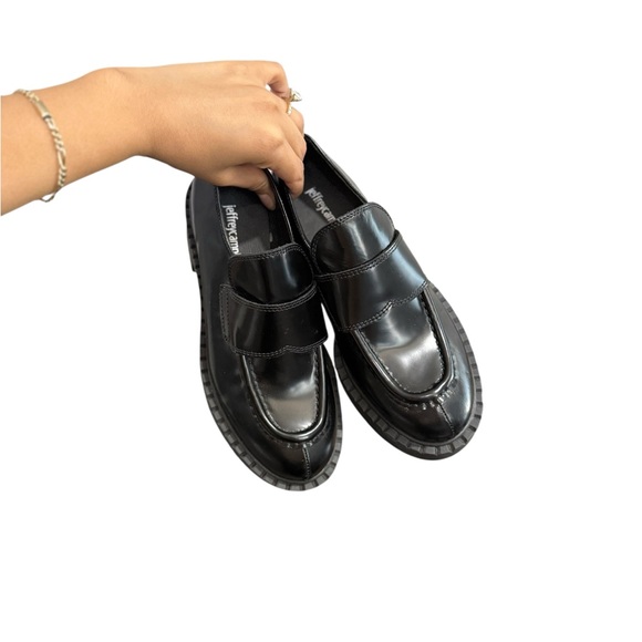 JEFFREY CAMPBELL Librarian Black Leather Mary Jane Loafers Mules - Picture 4 of 12